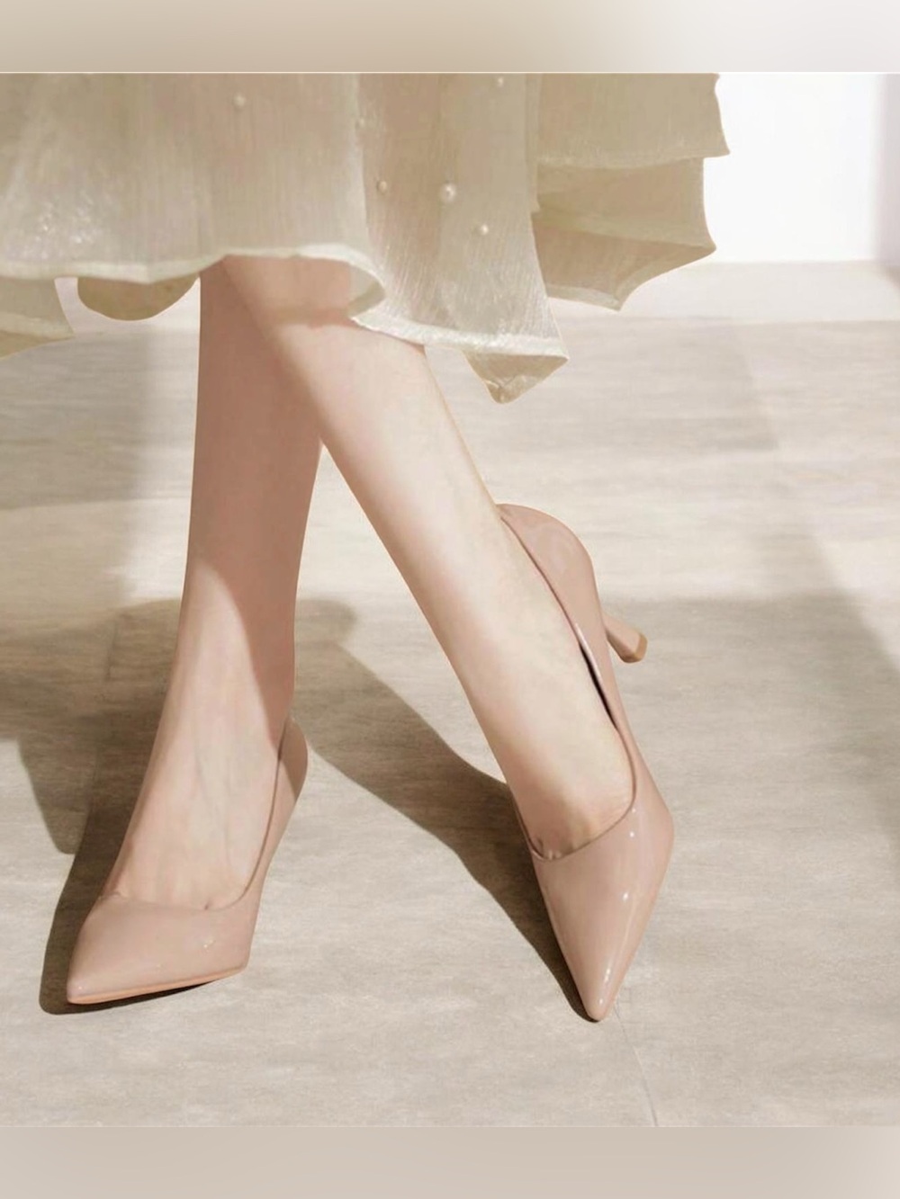 Nude Patent Leather Pointed Toe Pumps Women’s Dress Shoes Size 33